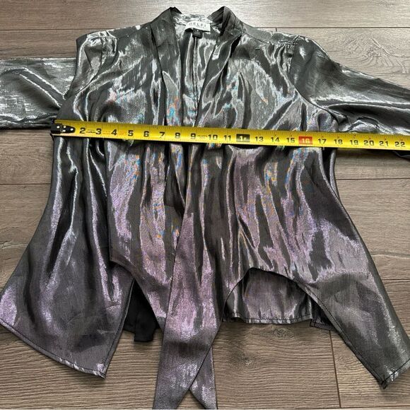 Anthropologie Delfi Collective Metallic Mixed Design Silk Blouse Small Tie Front - Picture 9 of 11